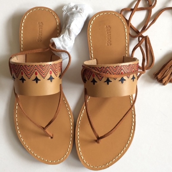 Soludos embroidered lace up leather sandals size 9 (boho, festival, summer) - Picture 3 of 9